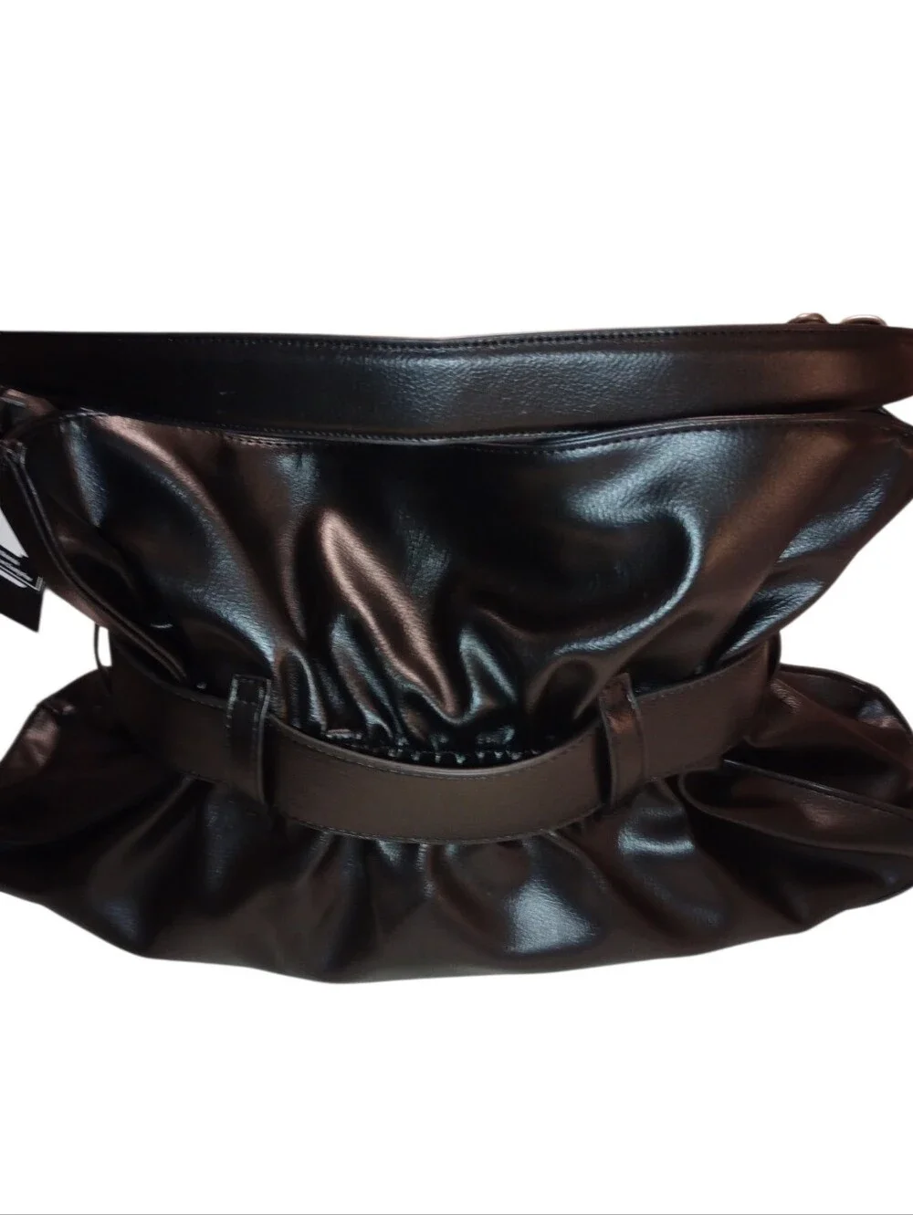 Ed Hardy Black Faux Leather Belted Shoulder Bag with Chain Charm, NWT